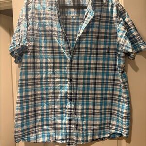Columbia Blue and White Plaid Casual Shirt